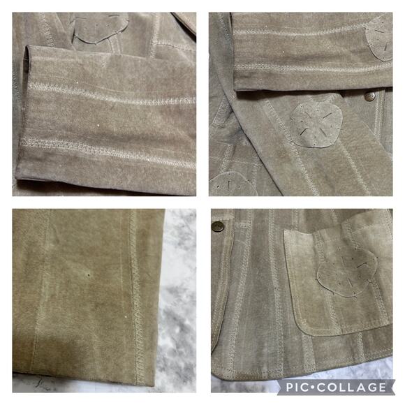 XOXO Suede Leather Hippie Jacket LG Cream/Lt Tan Stitch Detailing Boho Indie - Picture 13 of 13